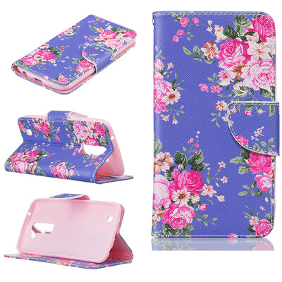 

Purple flowers Design PU Leather Flip Cover Wallet Card Holder Case for LG K10