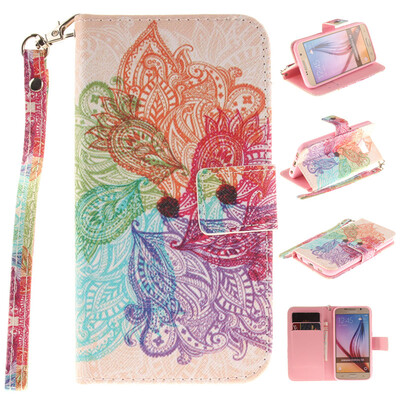 

Colorful flowers Design PU Leather Flip Cover Wallet Card Holder Case for SAMSUNG GALAXY S6