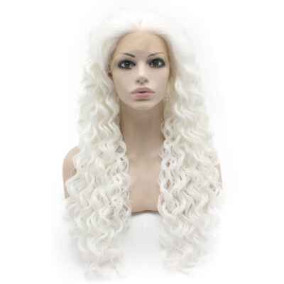 

26inch Extra Long Curly White Heat Resistant Fiber Lace Front Synthetic Wig