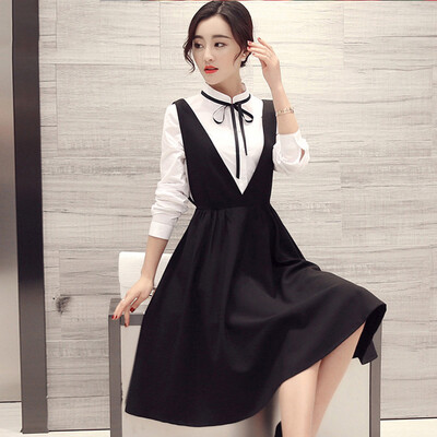 

Yutang 2017 autumn fashion temperament collar collar shirt strap skirt simple sleeve long sleeve dress autumn S61C0012A10M black M