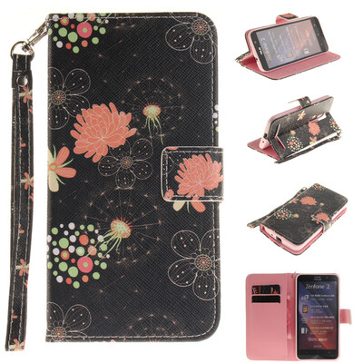 

Colorful flowers Design PU Leather Flip Cover Wallet Card Holder Case for ASUS ZenFone 2 ZE551ML
