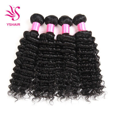 

YS HAIR 4 Bundles Brazilian Virgin Hair Deep Wave Hair Extensions 7A Grade Unprocessed Human Hair Wave Natural Color Can Be Dyed a