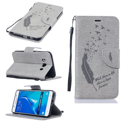 

Gray Feathers and birds Style Embossing Classic Flip Cover with Stand Function and Credit Card Slot for SAMSUNG Galaxy J5 2016/J510