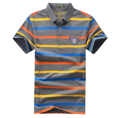 

Jeep щит мужские случайные и удобные футболки отворот полосатая футболка D9281 Серый M