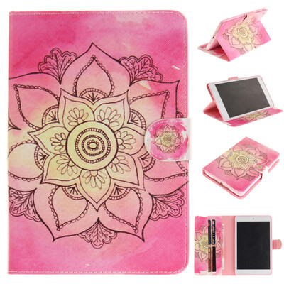 

Pink flower Style Embossing Classic Flip Cover with Stand Function and Credit Card Slot for iPad Mini 1/2/3