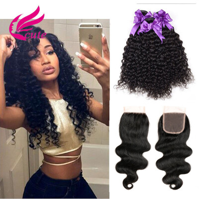 

8A Unprocessed Human Virgin Hair Brazilian Kinky Curly Hair With Closure,Brazilian Curly Virgin Hair With Closure Free Shipping