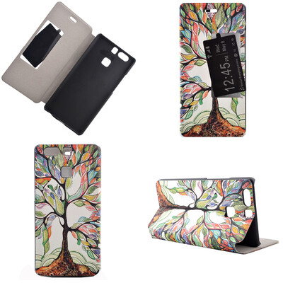 

Colorful Tree Design PU Leather Flip Cover Wallet Card Holder Case for Huawei P9