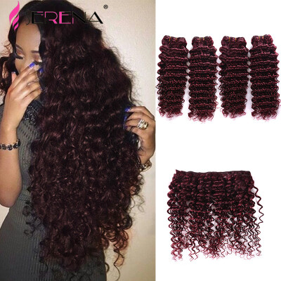 

4pcs/Lot Red Human Hair Bundles Free Ship Xuchang QUEEN Hair 4Pcs/Lot Brazilian 99j Deep Wave Burgundy Curly Hair Cheap Brazilia