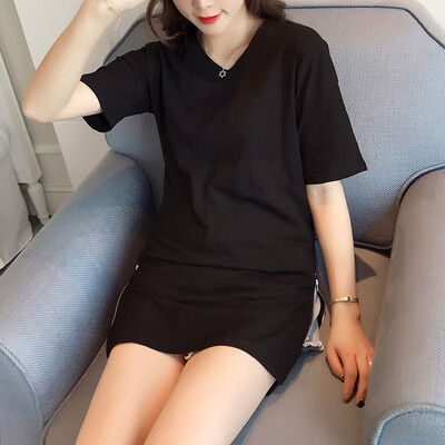 

VIVAHEART Korean Slim Long V-Shirt Short Sleeve T-Shirt Lingerie Pure Color Shirt Shirt Tide VWTD173135 Black M