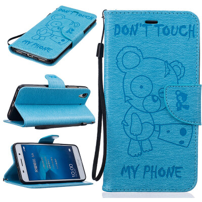 

Light blue Bear Style Embossing Classic Flip Cover with Stand Function and Credit Card Slot for HUAWEI Y6 II/Honor 5A