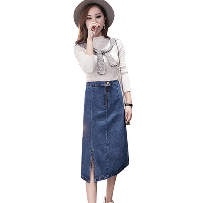 

Long Yue women&39s high waist skirt wild denim skirt was thin skirt open fork Slim package hip skirt LWQZ172306 blue M