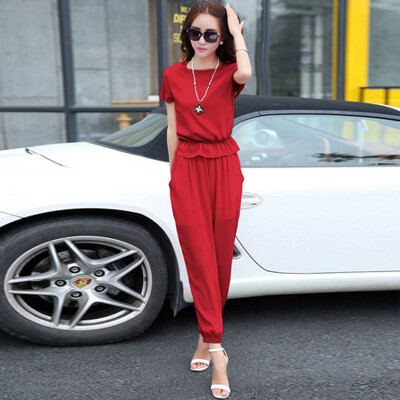 

Siba homes 2017 summer Korean short-sleeved loose jacket pants professional suit fashion casual pants wild nine pants female S62A0083A30XL red XL