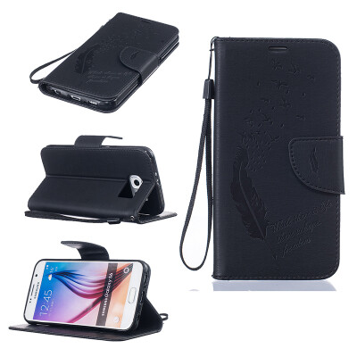 

Black Feathers and birds Style Embossing Classic Flip Cover with Stand Function and Credit Card Slot for SAMSUNG GALAXY S6