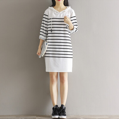 

CITYPLUS Mori Faculty of Arts&Crafts Wind Striped Striped Hooded Art Dresses Women CWQZ171150 Black&White Striped M