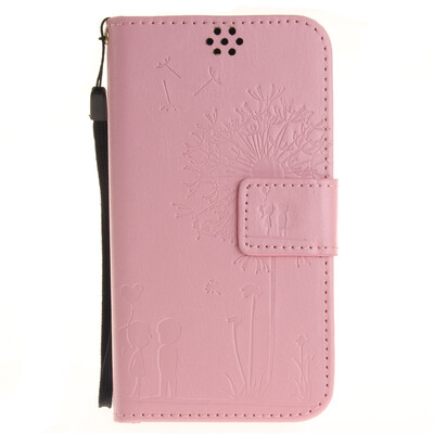 

Pink Lovers and Dandelion Style Embossing Classic Flip Cover with Stand Function and Credit Card Slot for LG K4