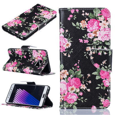 

Black flowers Design PU Leather Flip Cover Wallet Card Holder Case for SAMSUNG GALAXY Note 7