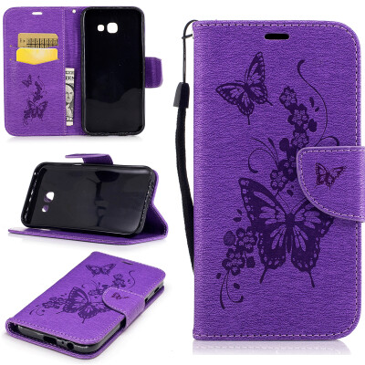 

Purple Butterfly Style Embossing Classic Flip Cover with Stand Function and Credit Card Slot for SAMSUNG Galaxy A5 2017/A520