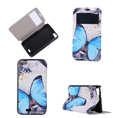 

Blue Butterfly Design Кожа PU откидной крышки Кошелек для карты памяти Чехол для Wiko Lenny