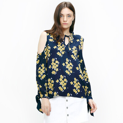

UR UR Women&39s loose long sleeves strapless printed shirt V-neck coat WG12S2CN2000 dark blue M