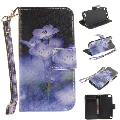 

Blue flower Design PU Leather Flip Cover Wallet Card Holder Case for iPad Touch 5/6