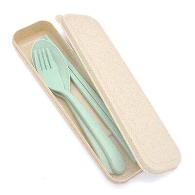 

BANKYI Wheat Straw Wash Water Cup Cutlery Series Пшеничная посуда из трех частей Ложка для палочек для еды из нержавеющей стали
