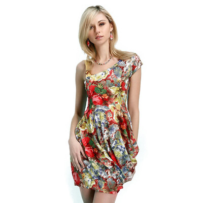 

MAZOE European&American flowers shoulder bag hip dress M112