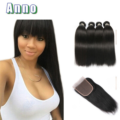 

7A Peruvian Straight Hair With Closure 4 Bundles With Closures Cheap Human Hair With Closure Peruvian Virgin Hair With Closure