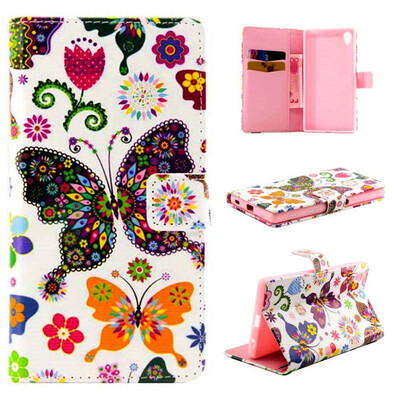 

Colorful Butterfly Design PU Leather Flip Cover Wallet Card Holder Case for SONY Xperia Z5