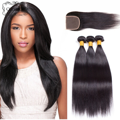 

2017 8A Malaysian Straight Hair 3 Bundle Deals With Closure CCollege Hair Virgin Maylasian Hair With Closure Free Shipping