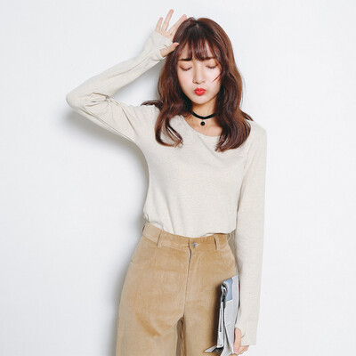 

CITYPLUS simple long-sleeved casual wild wear finger sleeve bottom wear T-shirt CWTC172271 meters gray all yards
