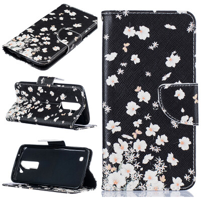 

Small white flowers Design PU Leather Flip Cover Wallet Card Holder Case for LG K7/K8