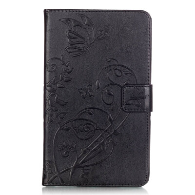 

Black Flower Design PU Leather Flip Cover Wallet Card Holder Case for SAMSUNG T815