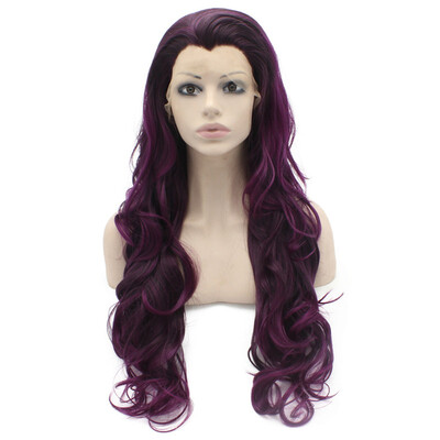 

Iwona Synthetic Hair Lace Front Long Wavy Purple Highlight Brown Wig