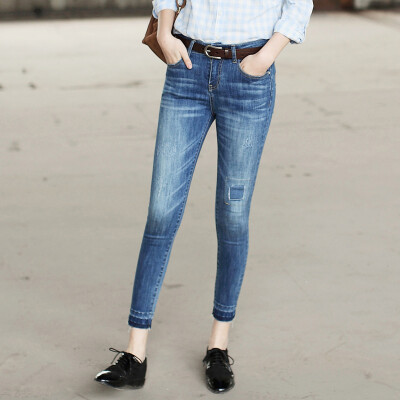 

And the pure (Rain.cun) jeans female corners jeans trousers pants pants Korean version of the elastic self-cultivation pencil pants N2152 blue 33 yards