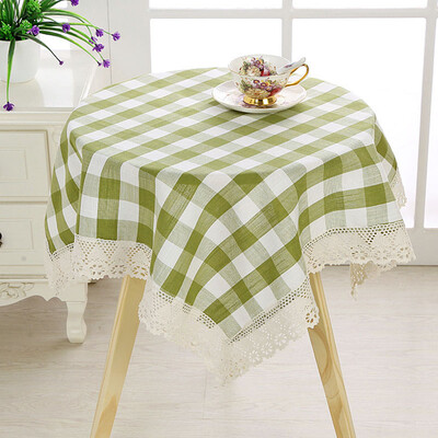 

Green reed cotton linen towel cover cloth dust cover tablecloth bedside cabinet refrigerator multi-purpose green grid 85 85cm 55 55cm 2 sets