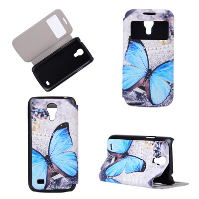 

Blue Butterfly Design Кожа PU откидной крышки Кошелек для карты памяти Чехол для Samsung Galaxy S4 Mini