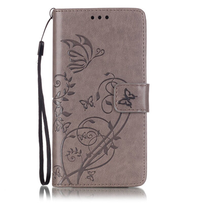 

Gray Flower Design PU Leather Flip Cover Wallet Card Holder Case for HUAWEI P9