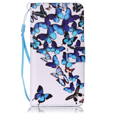 

Blue Butterfly Design PU Leather Flip Cover Wallet Card Holder Case for HUAWEI Y6 II