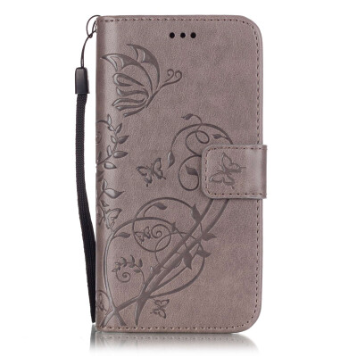 

Gray Flower Design PU Leather Flip Cover Wallet Card Holder Case for IPHONE 7