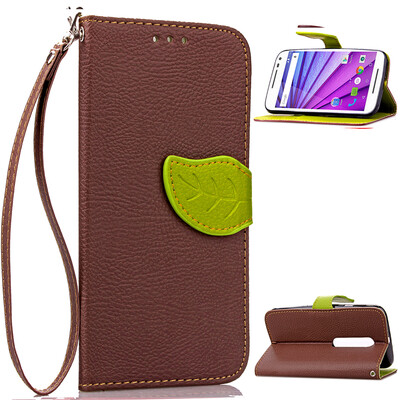 

Brown Design PU Leather Flip Cover Wallet Card Holder Case for Moto X PlayXT1561