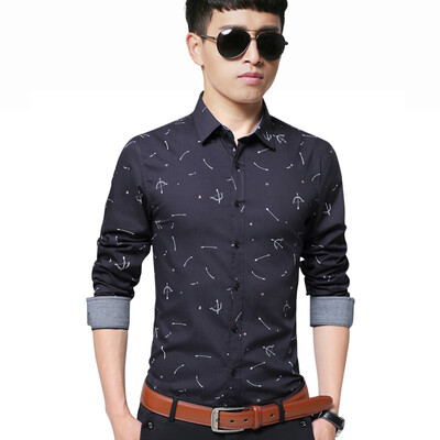 

Playboy VIP Collection Shirt Мужская корейская тонкая повседневная мужская рубашка с длинным рукавом 6692 Cang Qing 3XL