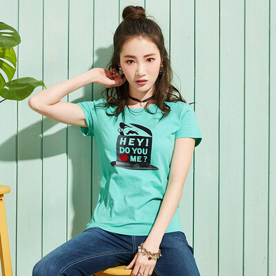 

Semir summer Semen summer Korean round neck T fun printing primer shirt 12216000043 pink green L