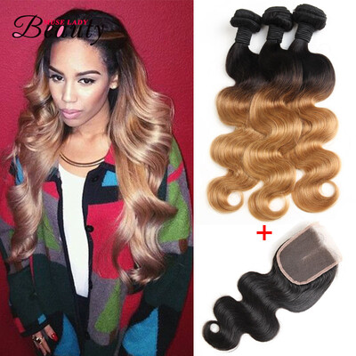 

Ombre Malaysian Hair T1B27 3 Bundles With Closure Muse Lady Beauty Hair Products Blonde Weave Bundles Malaysian Body Wave