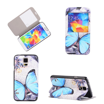 

Blue Butterfly Design Кожа PU откидной крышки Кошелек для карты памяти Чехол для Samsung Galaxy S5