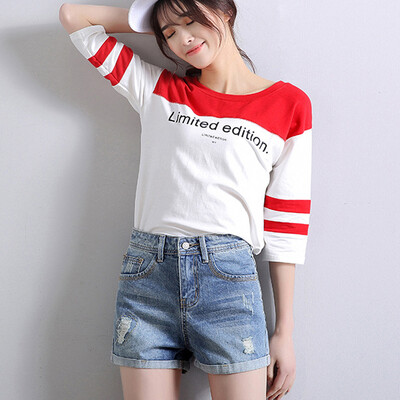 

City Plus CITYPLUS College of Arts&Arts Wind High waist break Hot pants Loose thin denim shorts CWDK173253 Blue 29