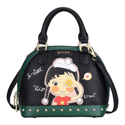 

Muyu original handbags cartoon cute shells handbags shoulder bag printing handbag fashion Messenger bag flower field students black 40749