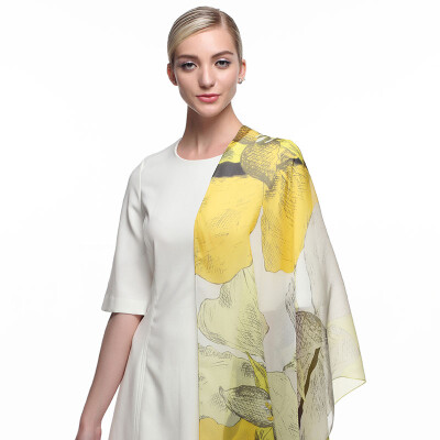 

Margaret Gucci MARJA KURKI long towel love messenger silk silk chiffon flower pattern European&American style spring summer lady scarf yellow 1U970005