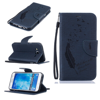 

Dark blue Feathers and birds Style Embossing Classic Flip Cover with Stand Function and Credit Card Slot for SAMSUNG Galaxy J5