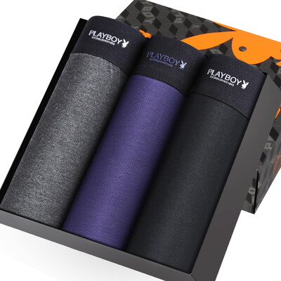 

Jingdong Supermarket] Playboy men's underwear flat pants pants ice silk men's underwear sexy four-legged trousers 3 gift box loaded deep gray gray blue black suit suit