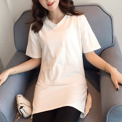 

VIVAHEART Korean Slim Long V-Shirt Short Sleeve T-Shirt Lingerie Pure Color Shirt Shirt Tide VWTD173135 White S
